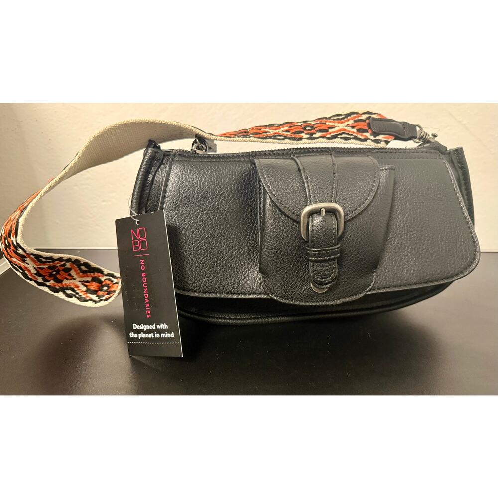 No Boundaries Women's Buckle-Detailed Saddle‎ Mini Bag Black
